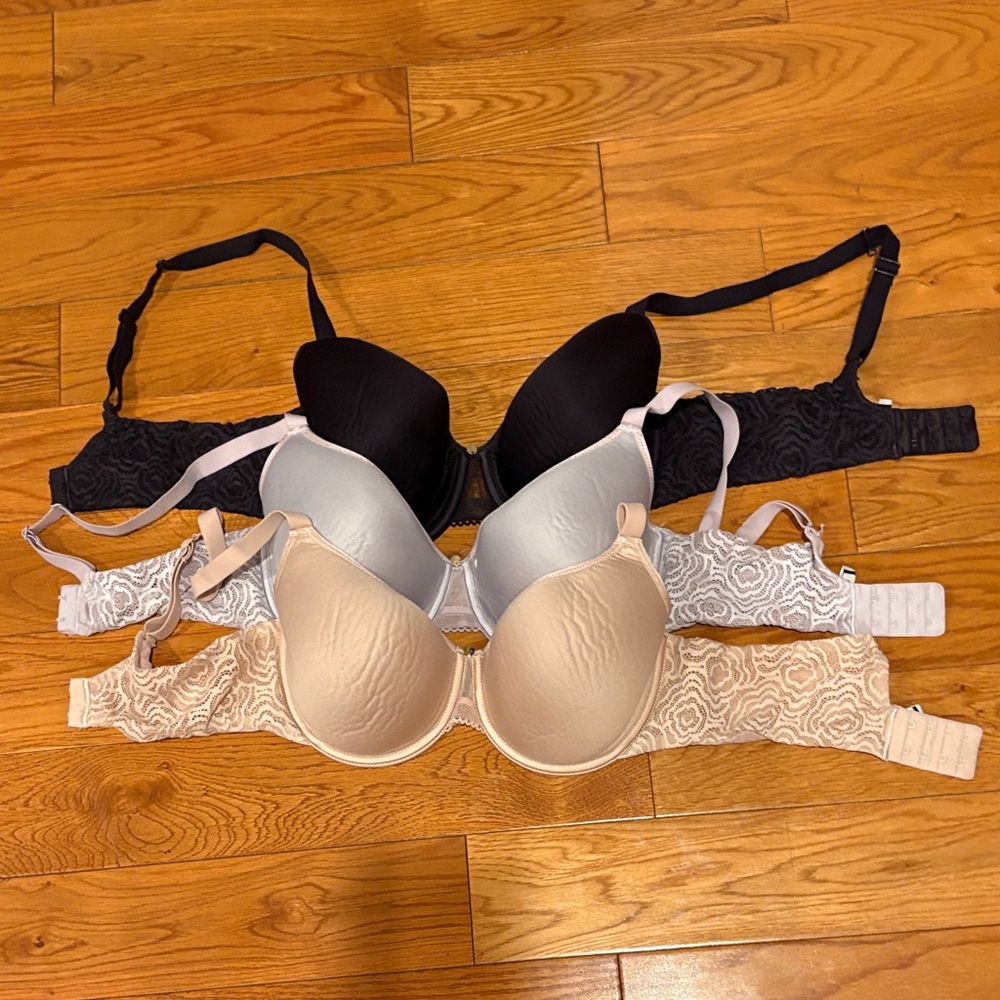 Women's Lace Detail Bra Set - Black, Lavender, and Cream.